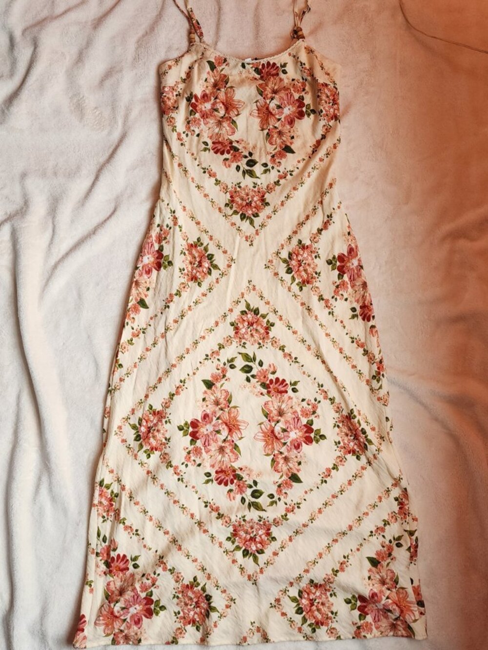 Cream Floral Maxi Sundress with Bread Straps Women's Large